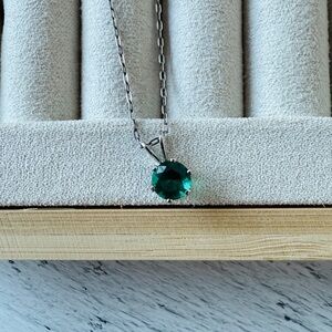 Mt. St. Helens Helenite (emerald obsidianite) necklace; man-made volcanic glass